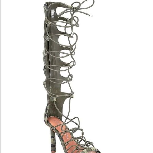 Gianni Bini Sandals Women's Size 8 Suede Camo Print Tall Ankle Wrap Lace-up NIB - Picture 3 of 11